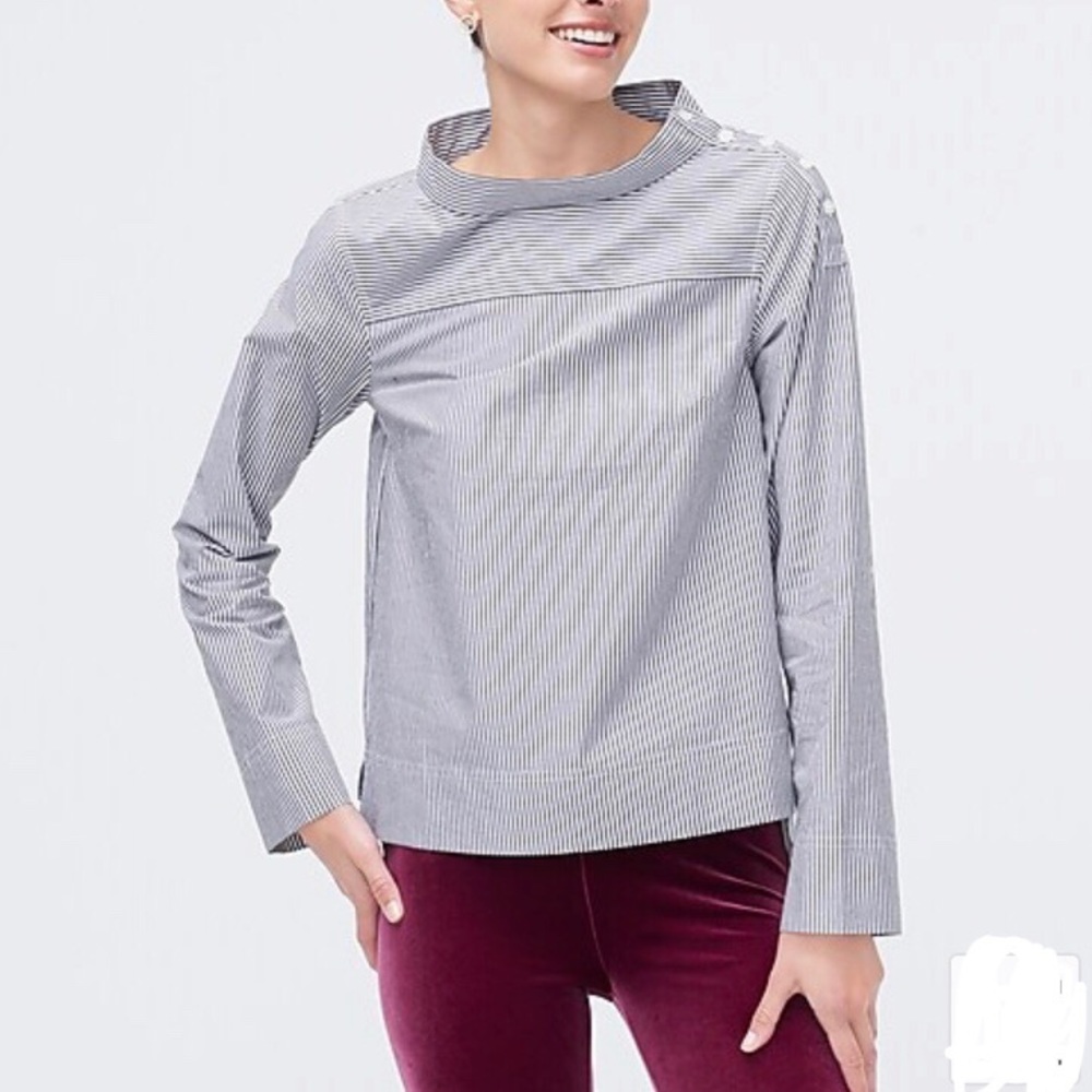 J Crew Funnel Neck Stripe Shirt